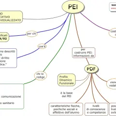 Mappa concettuale sul PEI: Piano Educativo Individualizzato. Un esempio compilato di Profilo Dinamico Funzionale è alla base del PEI.
