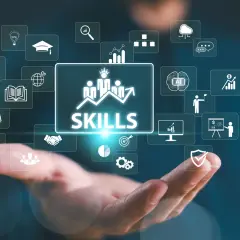 Un attestato di alfabetizzazione digitale che simboleggia il successo e la crescita professionale, con icone che rappresentano apprendimento, dati e tecnologia.