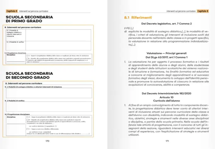 Documento scolastico con sezioni su scuola secondaria di primo e secondo grado, che include un esempio di verifica PEI.