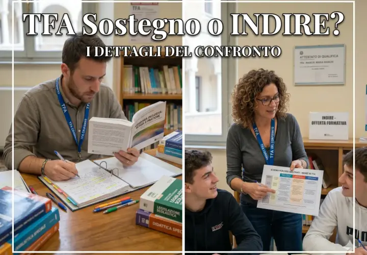 Uomini e donne studiano, confrontando i percorsi TFA e Indire. Il TFA significato è centrale in questo confronto formativo.