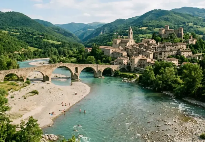 Ponte medievale sul fiume Trebbia, con borgo storico e castello arroccato. Un luogo incantevole da scoprire nel Val Trebbia, cosa vedere per un'esperienza indimenticabile.