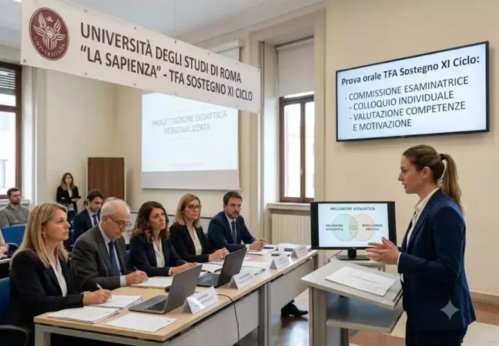 Commissione valuta la motivazione TFA sostegno orale. Presentazione su inclusione scolastica e progettazione didattica.