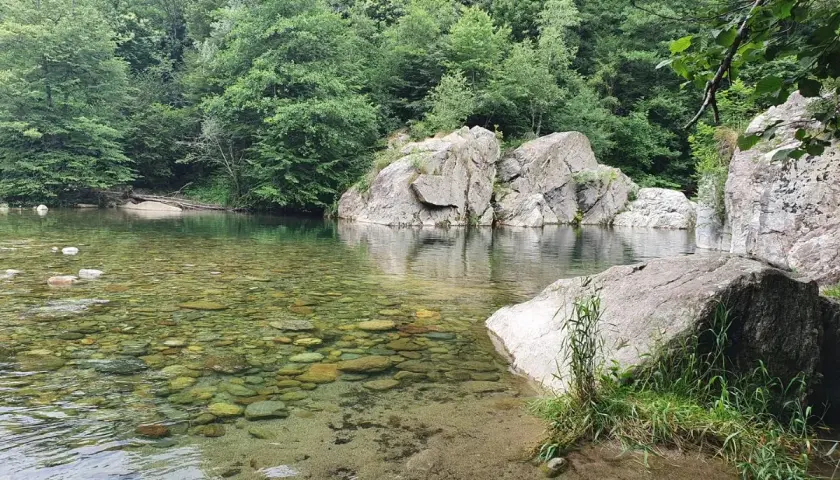 Acque cristalline e rocce levigate creano piscine naturali vicino a Torino, un angolo di paradiso immerso nel verde.
