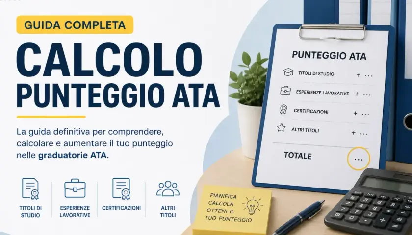 Guida completa per calcolare il tuo punteggio ATA. Comprendi titoli di studio, esperienze lavorative e certificazioni per aumentare il tuo punteggio.