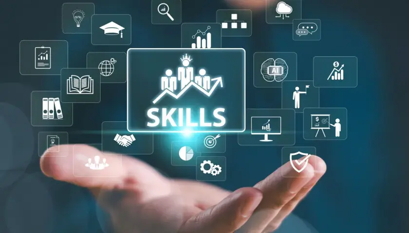 Un attestato di alfabetizzazione digitale che simboleggia il successo e la crescita professionale, con icone che rappresentano apprendimento, dati e tecnologia.