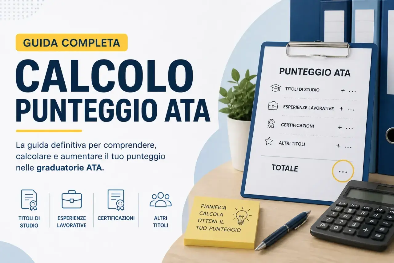 Guida completa per calcolare il tuo punteggio ATA. Comprendi titoli di studio, esperienze lavorative e certificazioni per aumentare il tuo punteggio.