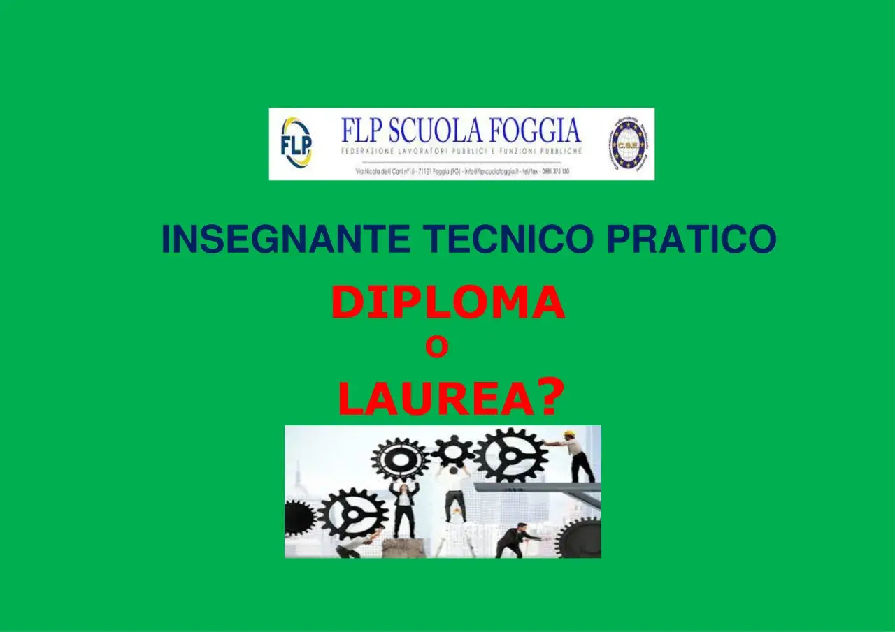 Insegnante Tecnico Pratico: diploma o laurea? Immagine con ingranaggi e persone che lavorano.