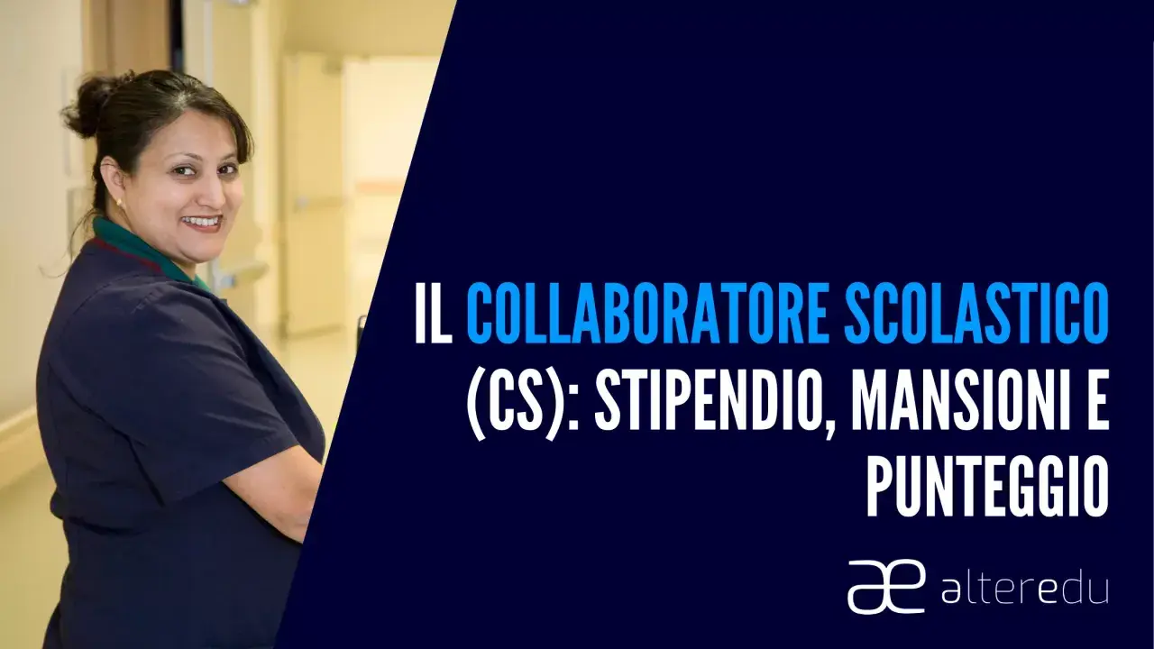 Il collaboratore scolastico sorride. Il titolo parla di stipendio, mansioni e punteggio per questa figura professionale.