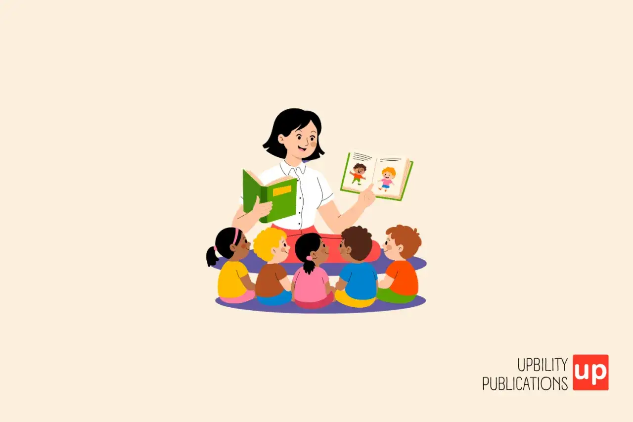 Maestra legge un libro a bambini seduti, un'immagine che ispira per la domanda motivazionale TFA sostegno.